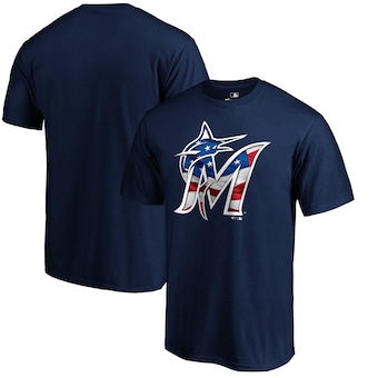 Miami Marlins Logo Fanatics Branded Banner Wave T-Shirt - Navy