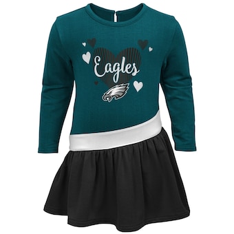 Philadelphia Eagles Girls Toddler All Hearts Jersey Long Sleeve Dress - Midnight Green