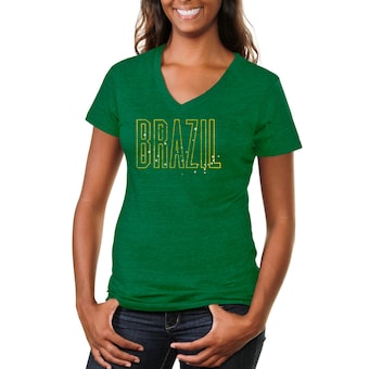 Brazil Women's Flag Tri-Blend V-Neck T-Shirt - Green