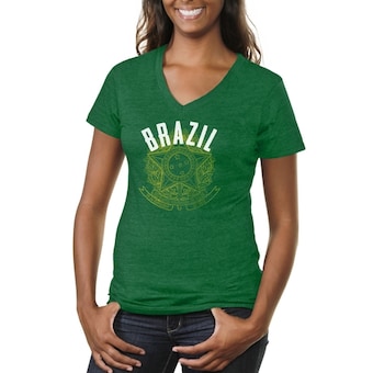 Brazil Women's Coat Of Arms Tri-Blend V-Neck T-Shirt - Green