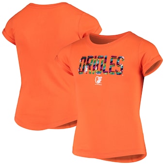 Baltimore Orioles New Era Girls Youth Flip Sequin T-Shirt - Orange
