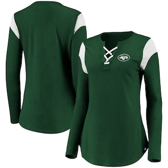 New York Jets NFL Pro Line by Fanatics Branded Women's Iconic Lace-Up Long Sleeve T-Shirt - Green