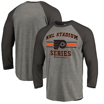 Philadelphia Flyers Fanatics Branded 2019 Stadium Series Vintage Raglan 3/4 Sleeve T-Shirt - Heather Gray/Black