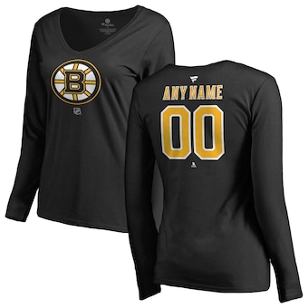 Boston Bruins Fanatics Branded Women's Personalized Team Authentic Long Sleeve V-Neck T-Shirt - Black