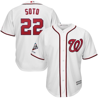 Juan Soto Washington Nationals Majestic 2019 World Series Champions Home Official Cool Base Bar Patch Player Jersey - White