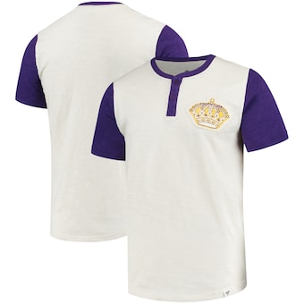 Los Angeles Kings Fanatics Branded True Classics Short Sleeve Henley T-Shirt - Cream/Purple