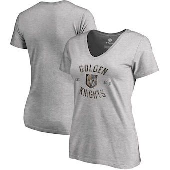 Vegas Golden Knights Fanatics Branded Women's Plus Size Heritage V-Neck T-Shirt - Heathered Gray
