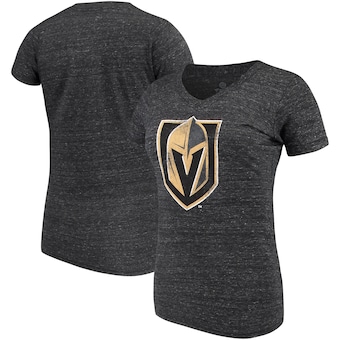 Vegas Golden Knights Fanatics Branded Women's Distressed Primary Logo Tri-Blend V-Neck T-Shirt - Black