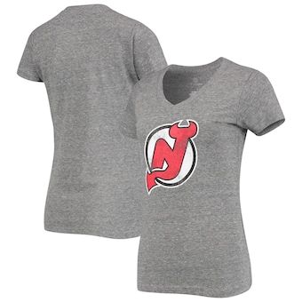 New Jersey Devils Fanatics Branded Women's Distressed Logo T-Shirt - Heathered Gray