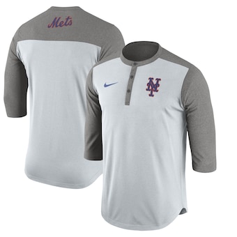 New York Mets Nike Dry 3/4-Sleeve Henley T-Shirt - White/Gray