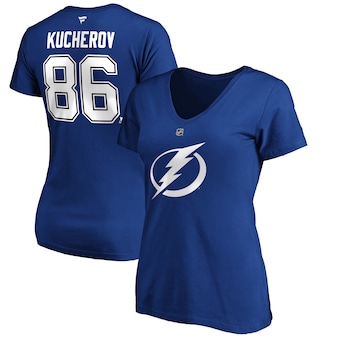 Nikita Kucherov Tampa Bay Lightning Fanatics Branded Women's Authentic Stack Name & Number V-Neck T-Shirt - Blue