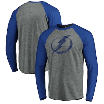 Tampa Bay Lightning Fanatics Branded Team Tri-Blend Raglan Long Sleeve T-Shirt - Heathered Gray/Heathered Blue