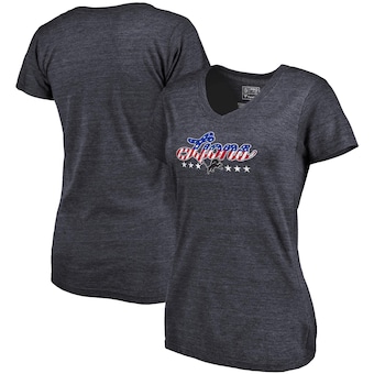 Detroit Lions NFL Pro Line by Fanatics Branded Women's Spangled Script Tri-Blend T-Shirt - Navy