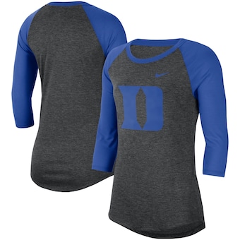 Duke Blue Devils Nike Women's 3/4-Sleeve Logo Raglan T-Shirt - Charcoal/Royal
