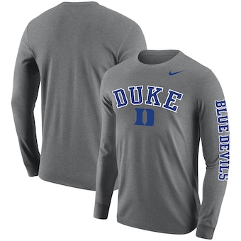 Duke Blue Devils Nike Arch & Logo Two-Hit Long Sleeve T-Shirt - Heathered Gray
