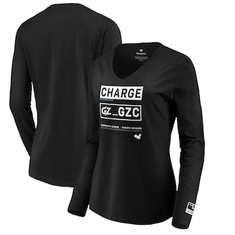 Guangzhou Charge Fanatics Branded Women's Double Down V-Neck Long Sleeve T-Shirt - Black