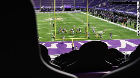 MINNEAPOLIS, MINNESOTA - SEPTEMBER 13: A general view from the cardboard fans as quarterback Aaron Rodgers #12 of the Green Bay Packers passes the ball against the Minnesota Vikings during the fourth quarter of the game at U.S. Bank Stadium on September 13, 2020 in Minneapolis, Minnesota. The Packers defeated the Vikings 43-34. (Photo by Hannah Foslien/Getty Images)