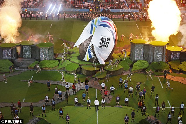 Show time: The 2015 Rugby World Cup's opening ceremony at Twickenham Stadium in London last night