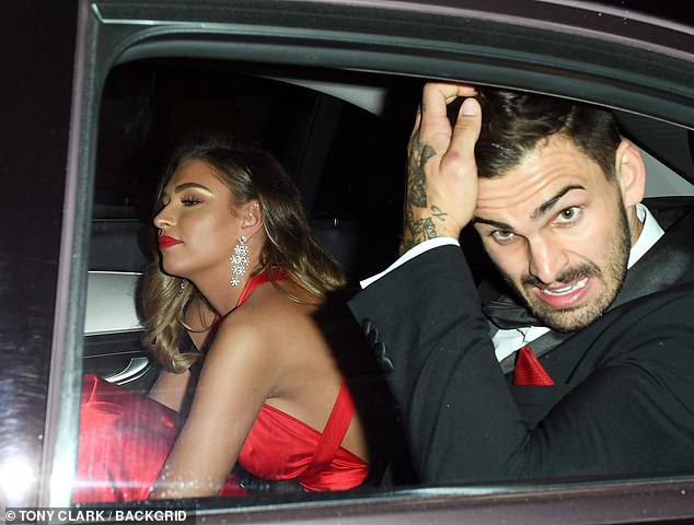 Home time: The bombshell looked bleary-eyed when she made a getaway with Adam Collard from the glam ITV Palooza