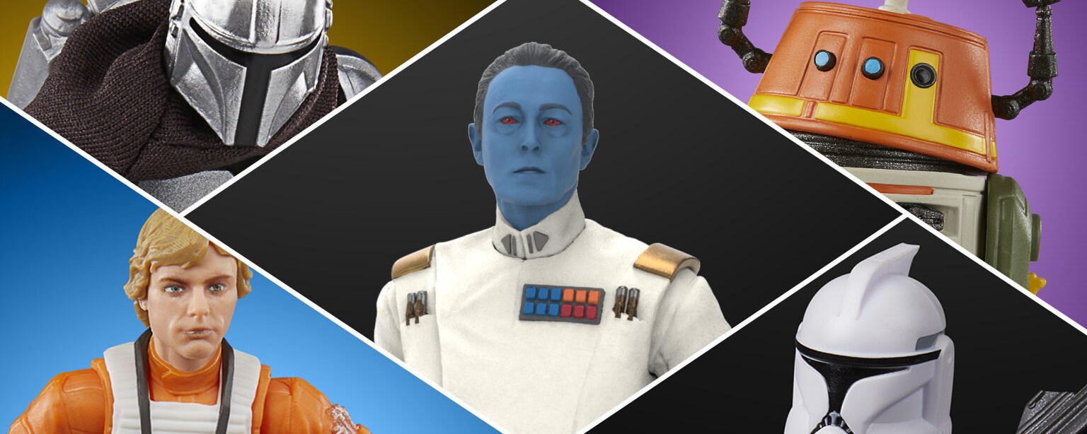 Reveals from Hasbro including Grand Admiral Thrawn, The Mandalorian, Chopper, Luke Skywalker, and a clone trooper.