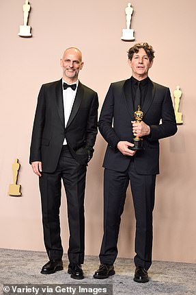 The Zone Of Interest took home two Oscars including International Feature Film; Jonathan Glazer and James Wilson are pictured