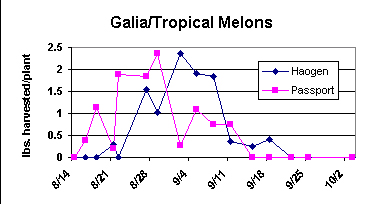 Line graph of Pounds of Harvested Galia and tropical melons