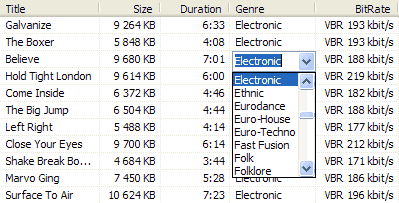 MP3 Tag Editor has drop-down editors for tags of list type
