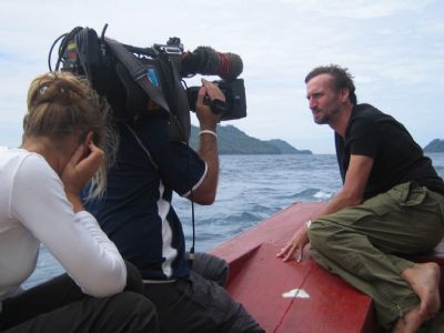 Christopher Eccelston being filmed on a boat 1  Clare Graham