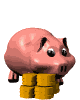 a piggy bank throwing a coin into it's money slot