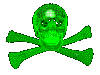 skull and cross bones in bright green color spinning around