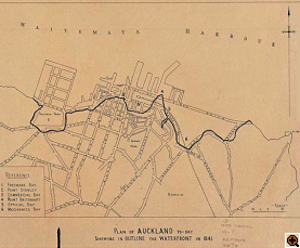 Plan of Auckland Waterfront 1841 - click to enlarge