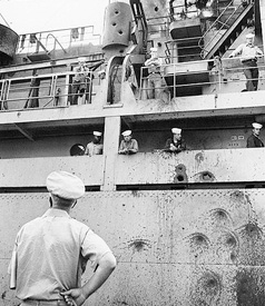 Damage to USS Liberty, June 1967 Photo, U.S. Navy