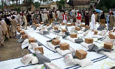 Aid parcels for Pakistan's flood victims in Bannu, Khyber-Pakhtunkhwa province.