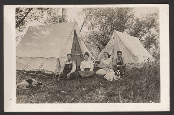 John Nelson’s photograph of two couples seated in front of their tents was taken sometime between 1907 and 1917. NSHS RG3542-98-4