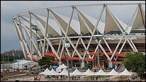 Work outside the main Commonwealth Games stadium in Delhi
