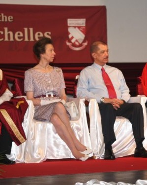 Princess Anne and President James Michel at the inauguration of the University of Seychelles