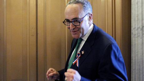 Sen. Charles Schumer, D-N.Y., in a Capitol elevator, ready for a fight.