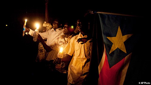Southern Sudanese celebrate formal announcements of referendum results in Juba, Feb. 7, 2011. [AP]