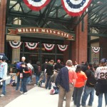 Fans began to gather in front of AT&T Park several hours before Game 1 of the World Series.