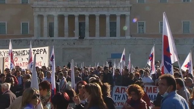 Protesters outside Greek parliament building