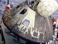 The Apollo 13 mission spacecraft after it splashed down to Earth on 17 April 1970