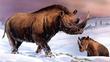 Woolly rhinoceros roaming the tundra of Palaeartica during the Pleistocene