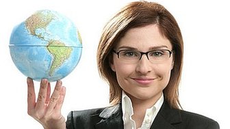 Confident woman and globe