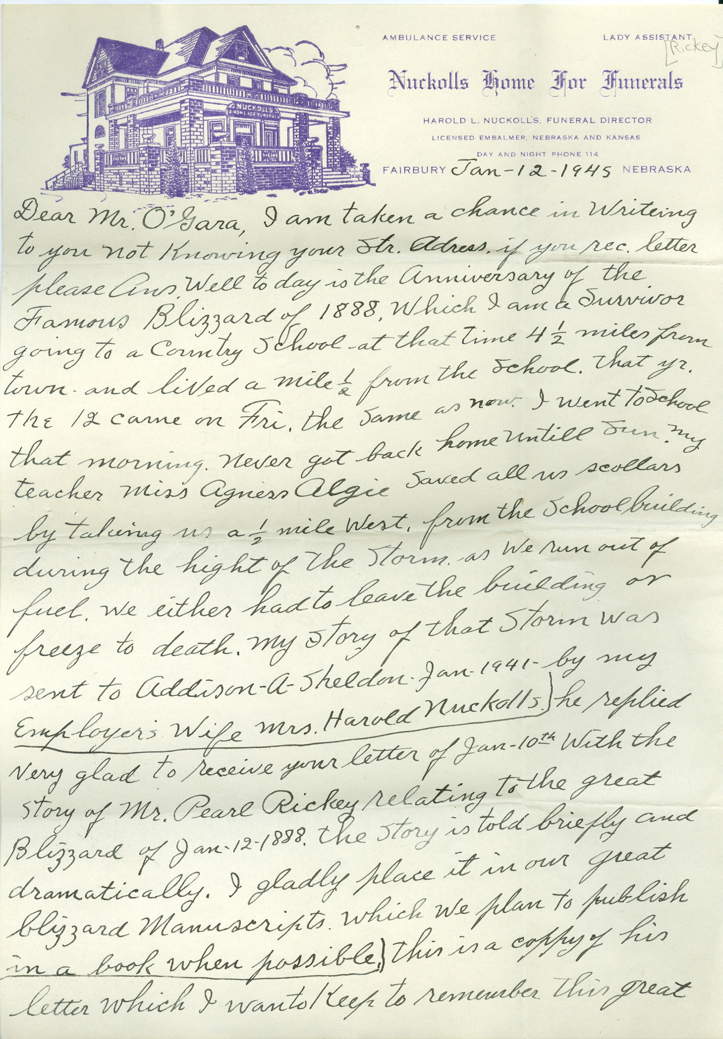 Letter by Pearl F. Rickey, p. 1 (NSHS RG3658.AM)