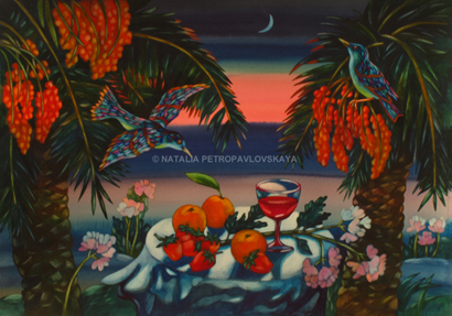 Natalia Petropavlovskaya | Still Life Under Palm Trees | watercolour, 27.6x18.9"