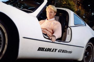 Actor and environmental activist Ed Begley Jr. with his Bradley electric car in 1989.