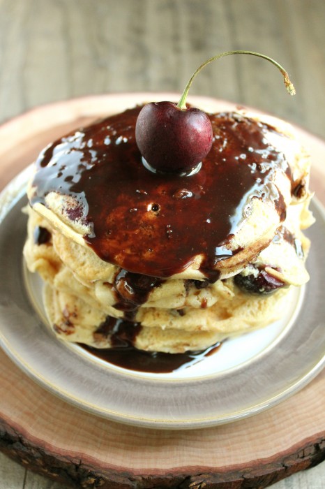 Chocolate-Covered Cherry Almond Pancakes for One

