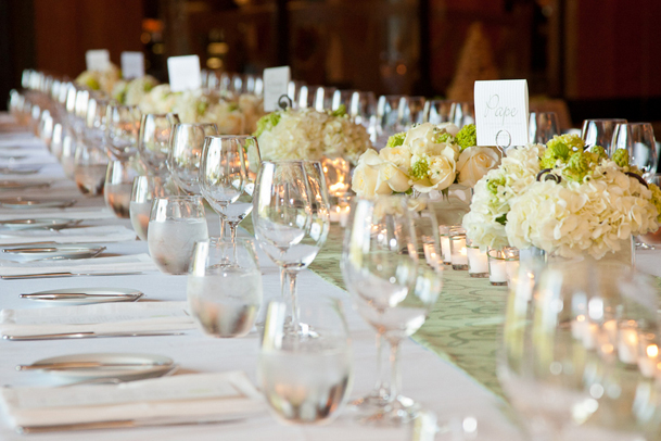 green and white wedding long table rectangular