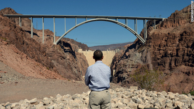 Obama stares at the Hoover Dam in Nevada during a visit Tuesday.