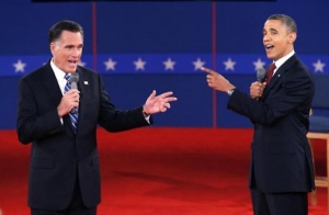 Mitt Romney and President Obama during the second debate. REUTERS/Mike Segar 